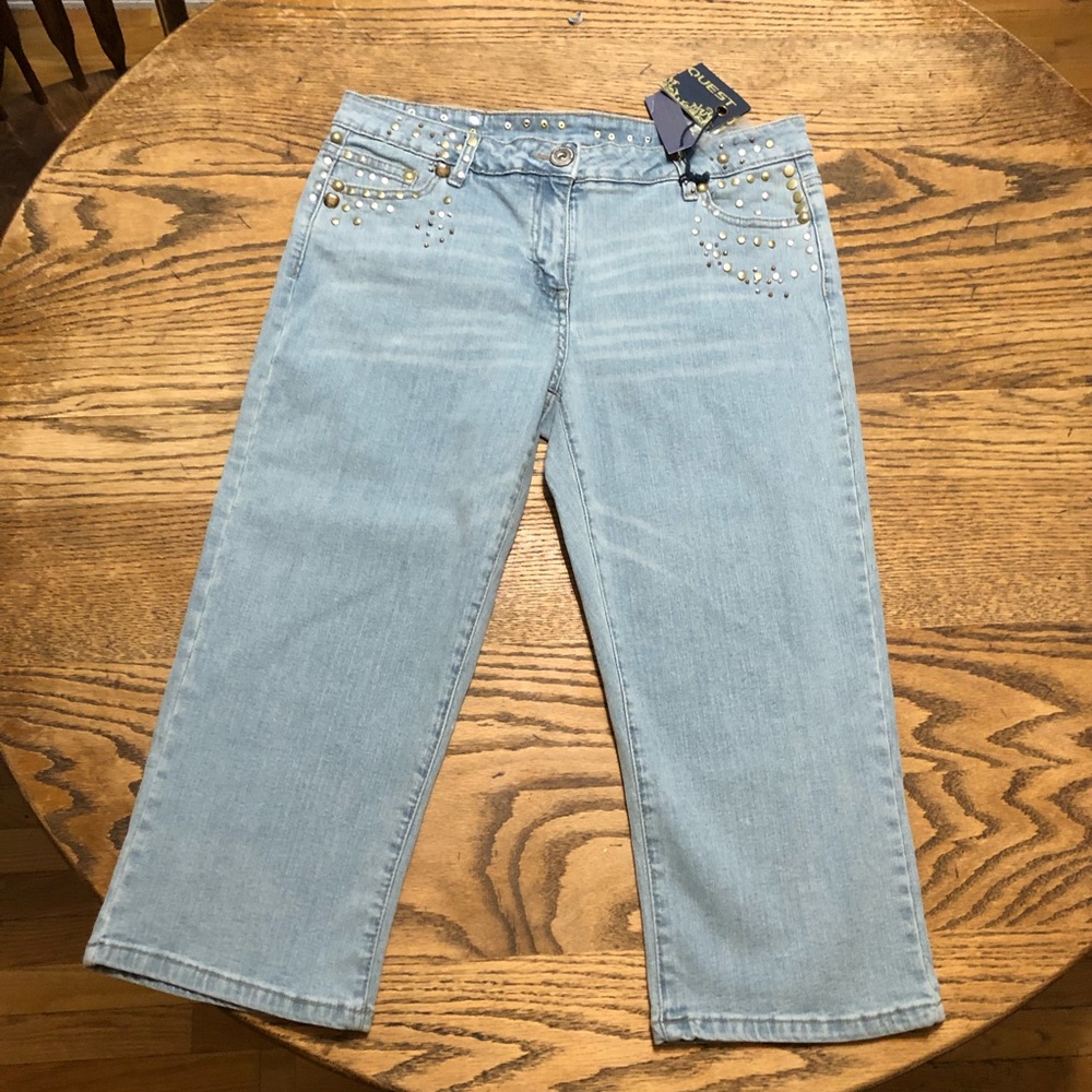Request Studded Blue Denim Capris